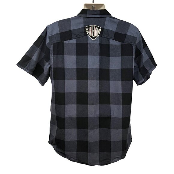 Harley Davidson Mechanic Garage Plaid Gray Black Button Up Shirt Large Pockets - Picture 2 of 8
